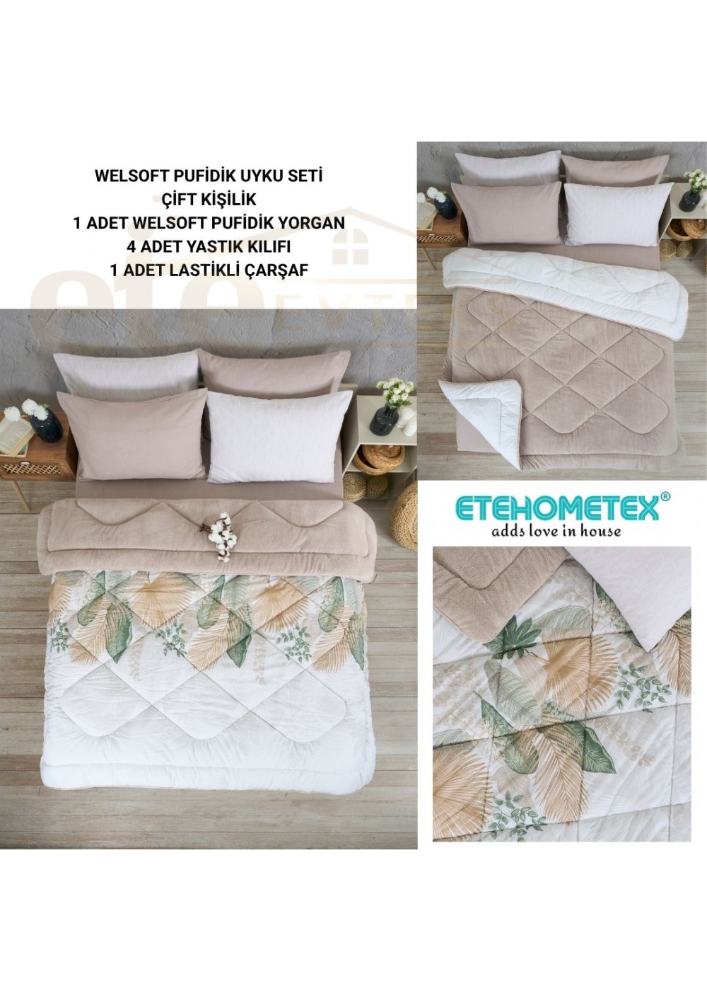 ETE HOMETEX ÇİFT KİŞİLİK WELSOFT UYKU SETİ ALENA BEJ 8696474231974